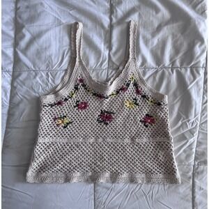Rebellion Crochet crop Top Italian summer tank Embroidered Medium Floral NWOT